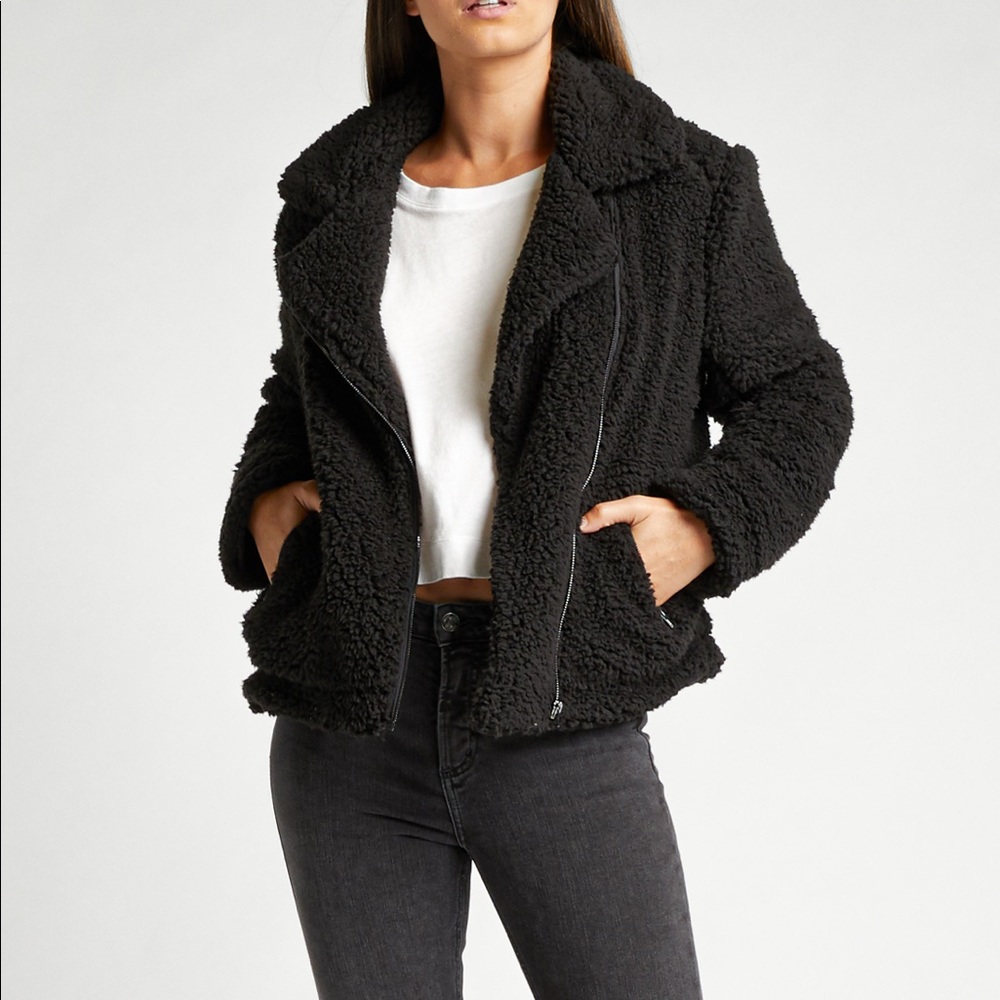 Silver Jeans | Black Teddy Biker Jacket